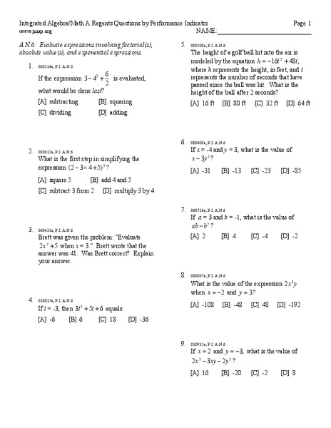 Evaluating Algebraic Expressions Lesson Plan