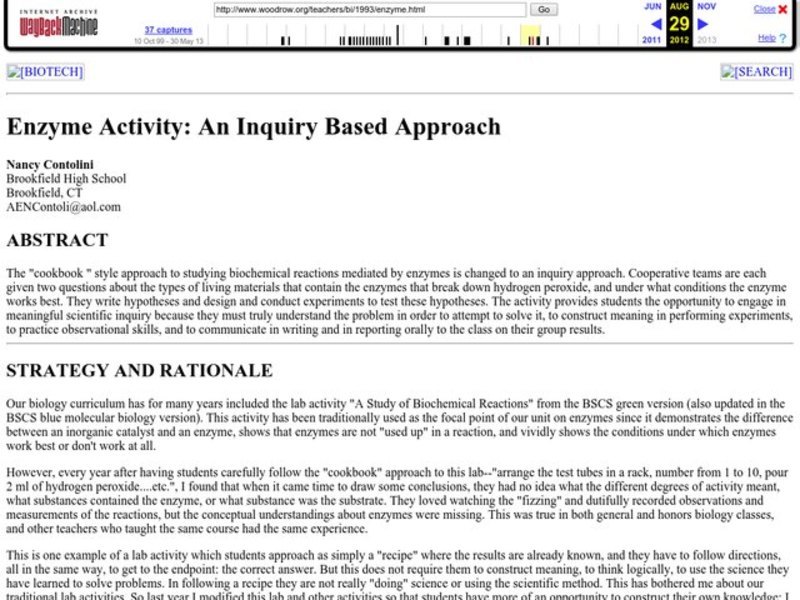 Enzyme Activity: An Inquiry Based Approach Lesson Plan