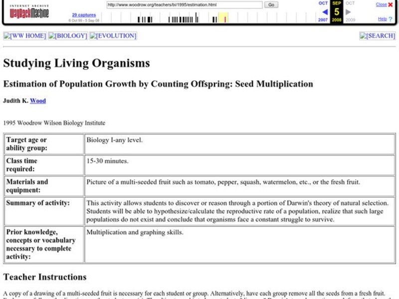 Estimation of Population Growth by Counting Offspring: Seed Multiplication Lesson Plan