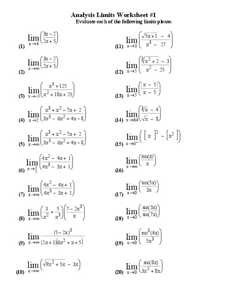 Evaluating Limits Worksheet