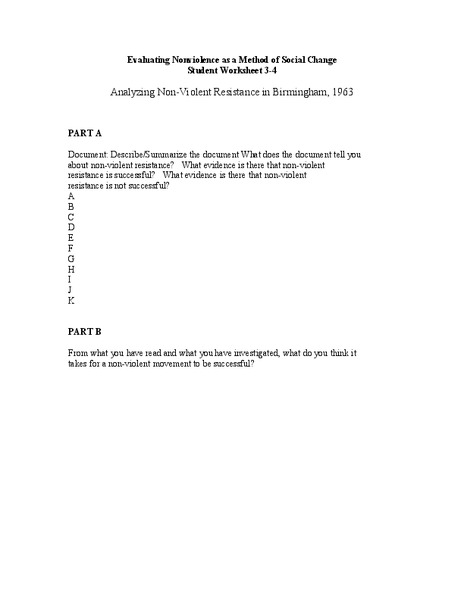 Evaluating Nonviolence as a Method of Social Change Worksheet