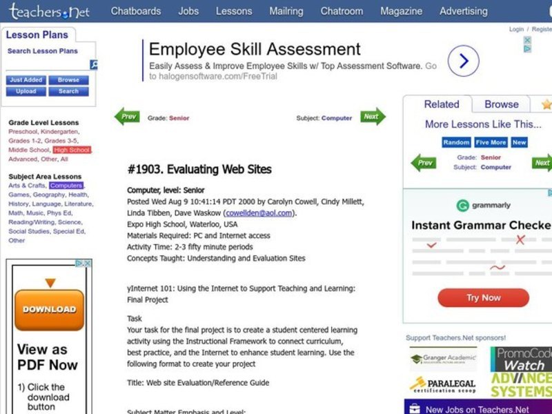 Evaluating Web Sites Lesson Plan