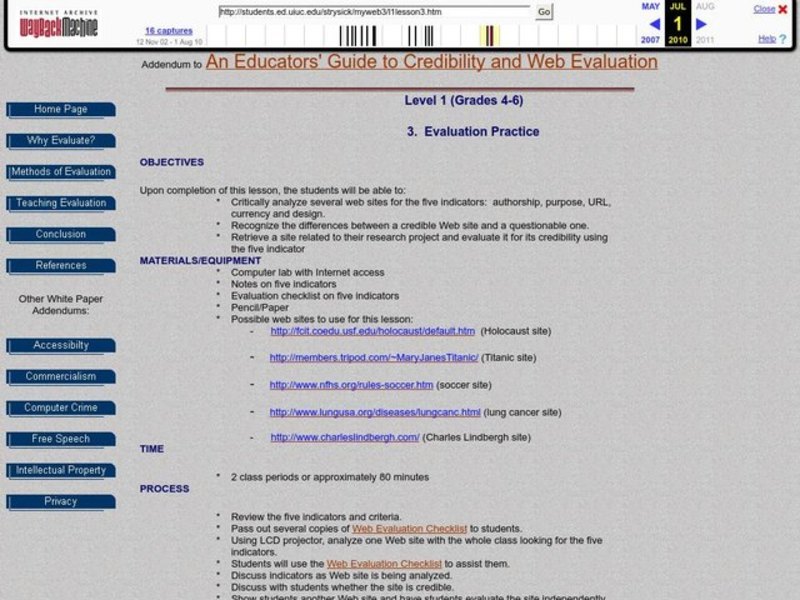 Evaluation Practice Lesson Plan