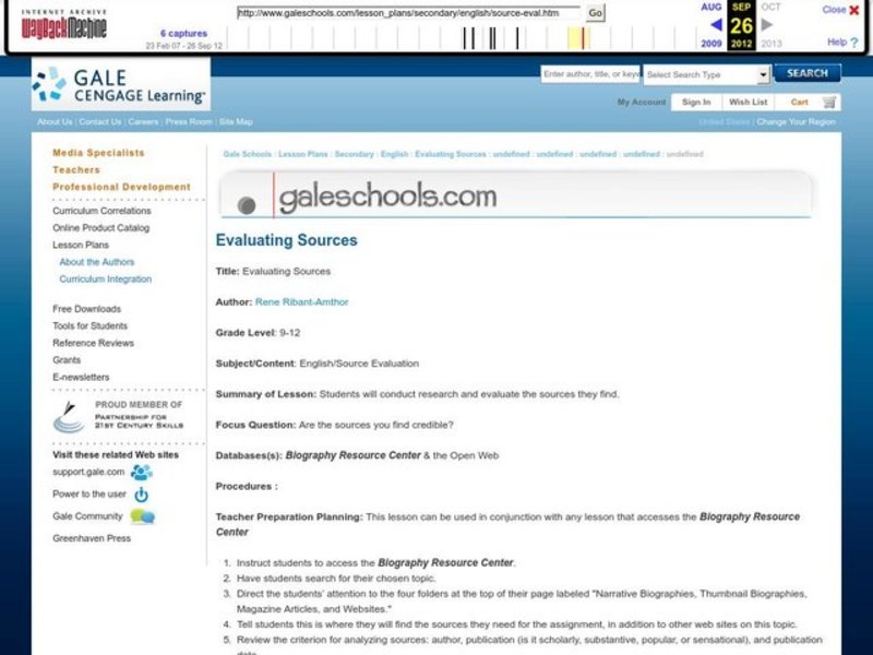 Evaluating Sources Lesson Plan