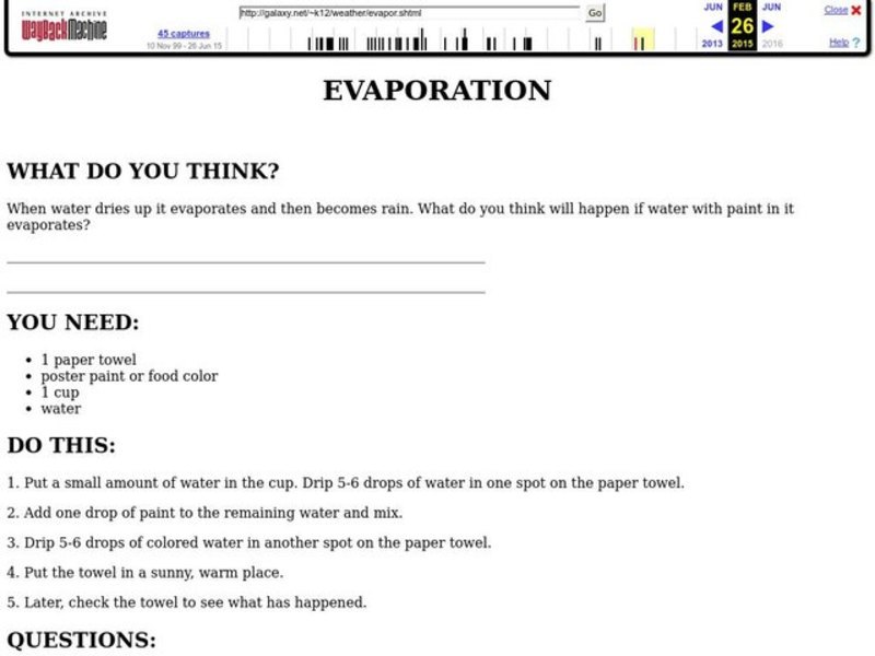 Evaporation Worksheet