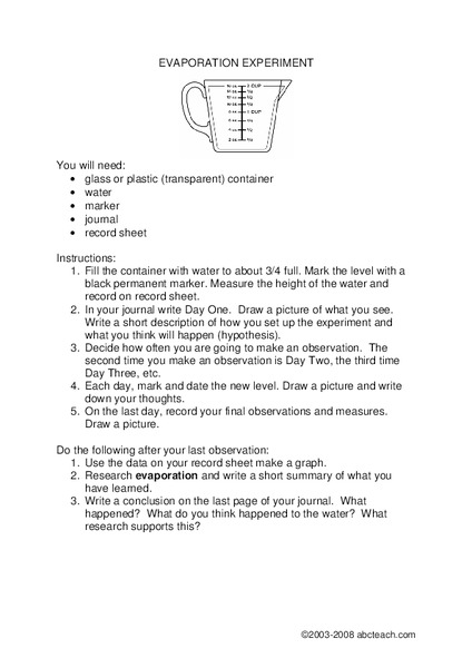 Evaporation Experiment Worksheet