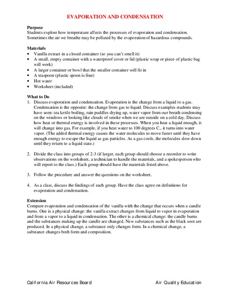 Evaporation and Condensation Lesson Plan