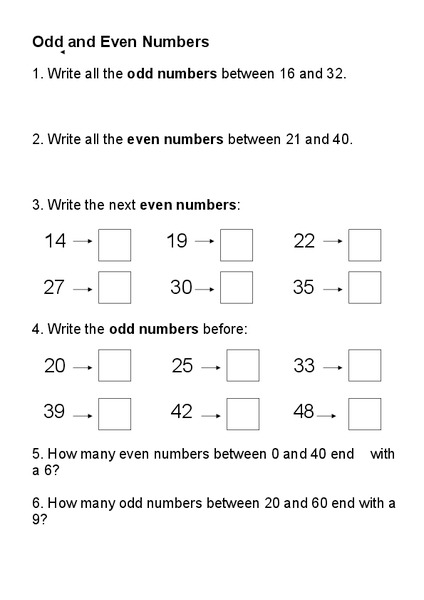 Even and Odd Numbers Worksheet