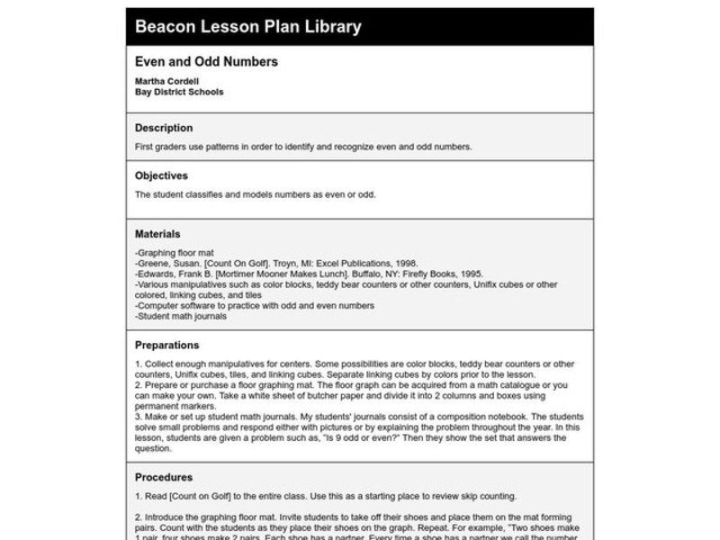 Even and Odd Numbers Lesson Plan