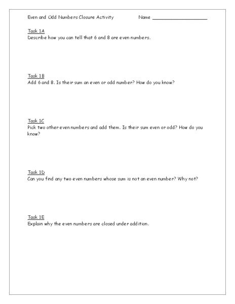 Even and Odd Numbers Closure Activity  Worksheet