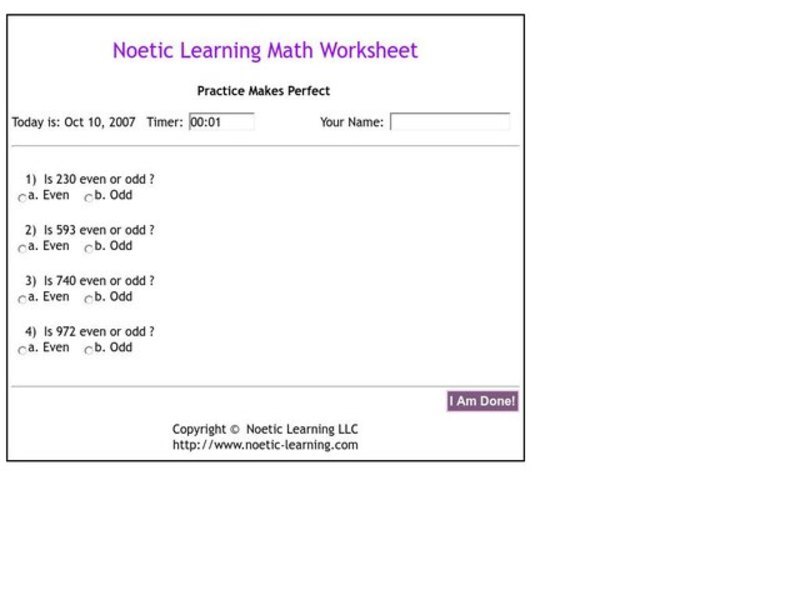 Even or Odd Worksheet