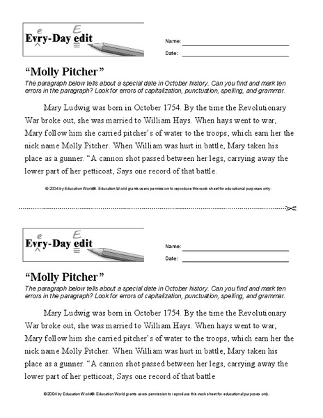 Every Day Edit - "Molly Pitcher" Activity