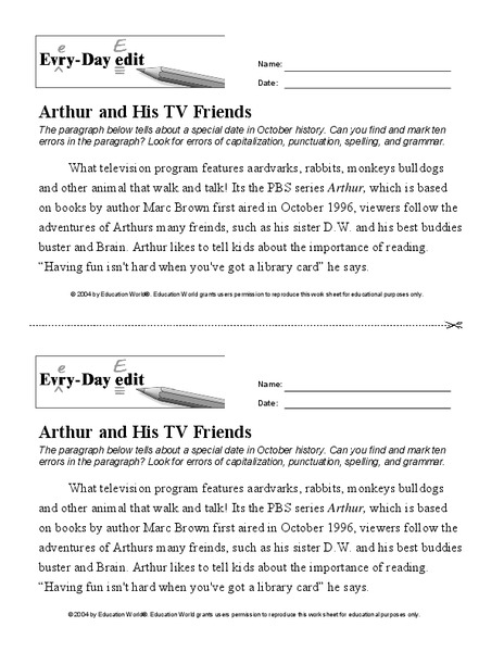 Every Day Edit - Arthur and His TV Friends Activity