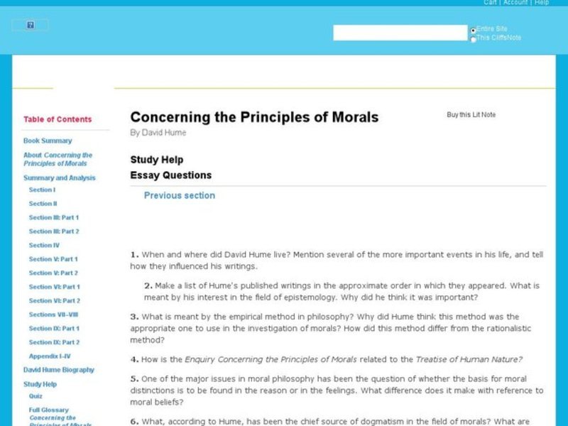 Concerning the Principles of Morals Essay Questions Interactive