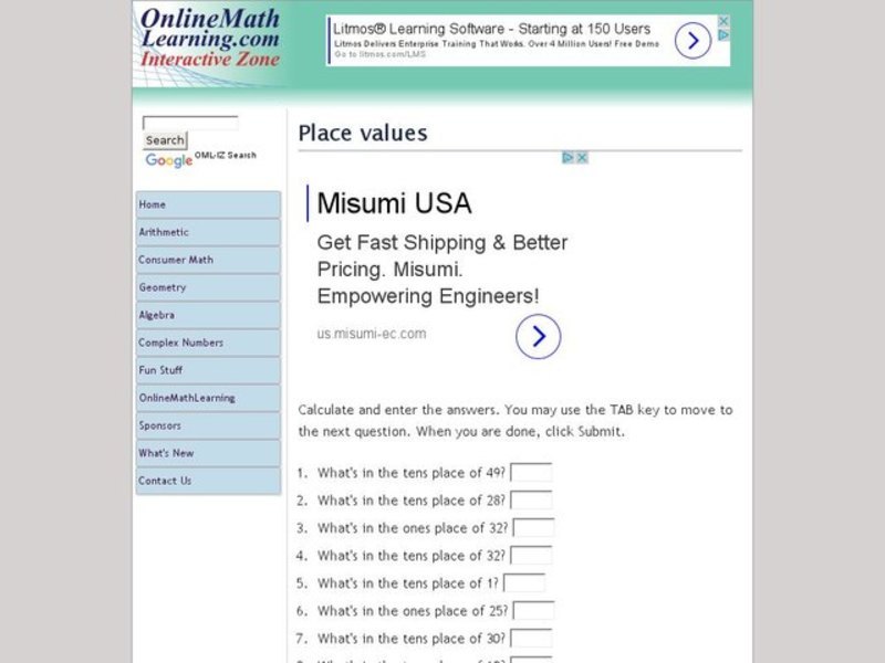 Place Values - 2 digit numbers Interactive