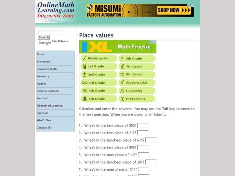 Place Values - 3 digit numbers Interactive