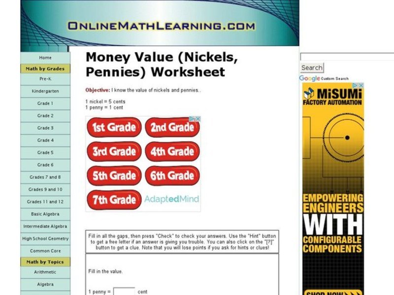 Money Value: Nickels and Pennies Interactive