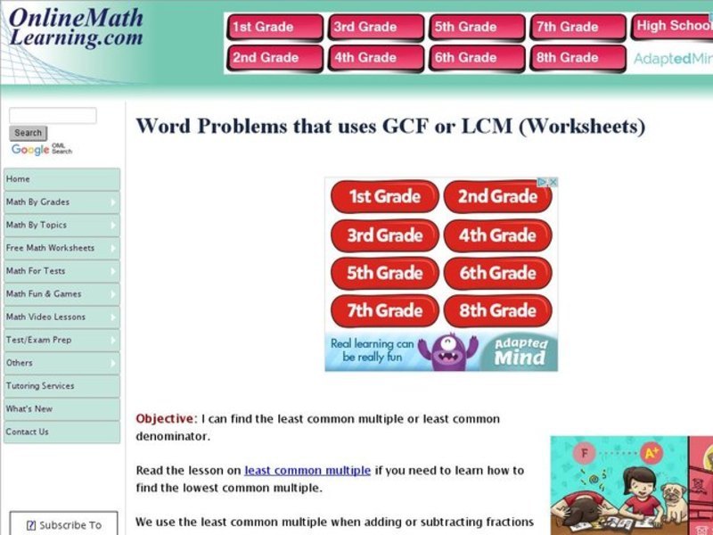 Word Problems That Use GFC or LCM Interactive
