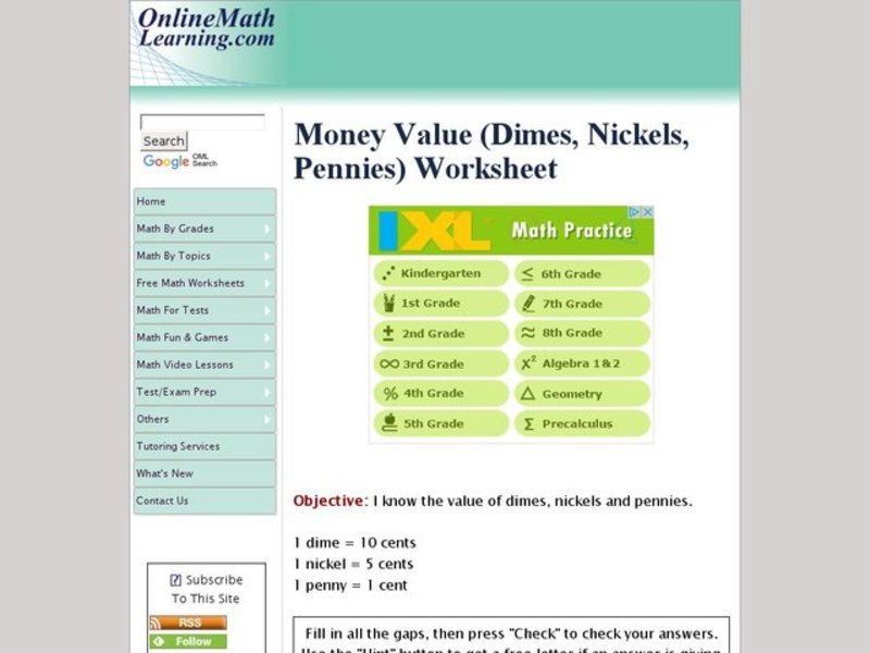 Money Value: Dimes, Nickels, Pennies Interactive