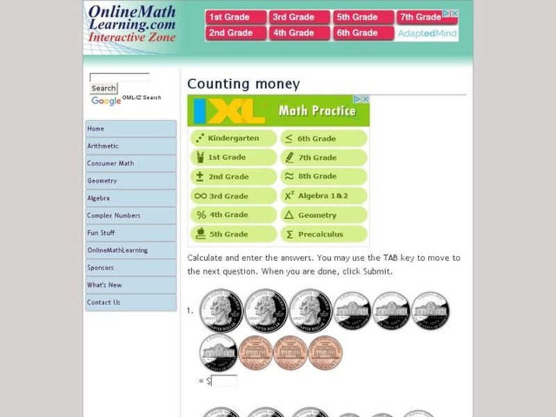 Counting money - coins Interactive