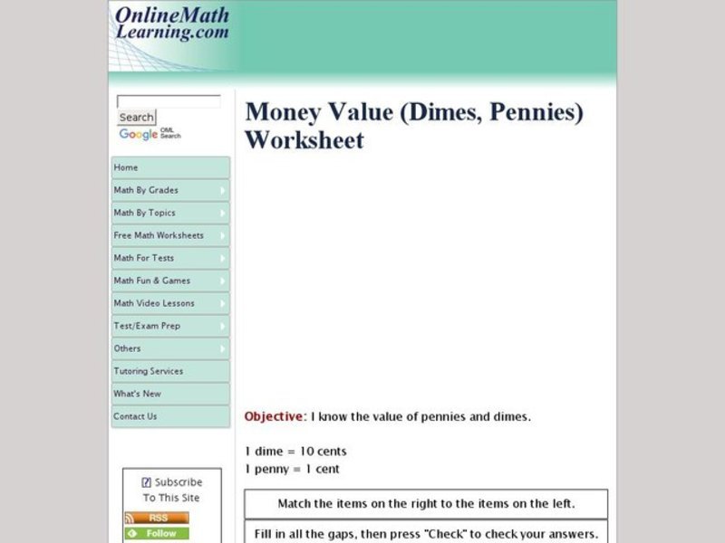 Money Value (Dimes and Pennies) Interactive