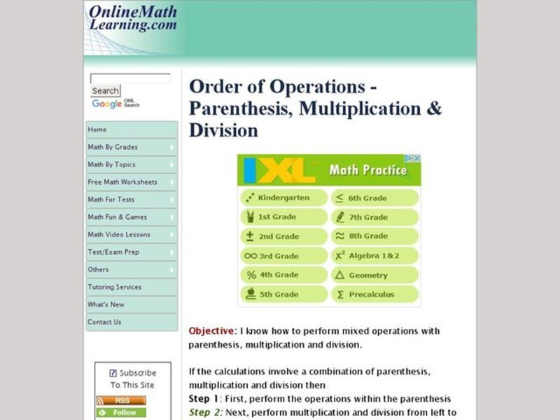 Order of Operations - parenthesis, multiplication, division Interactive