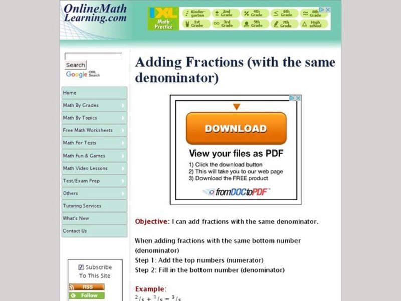Adding Fractions: like denominators Interactive