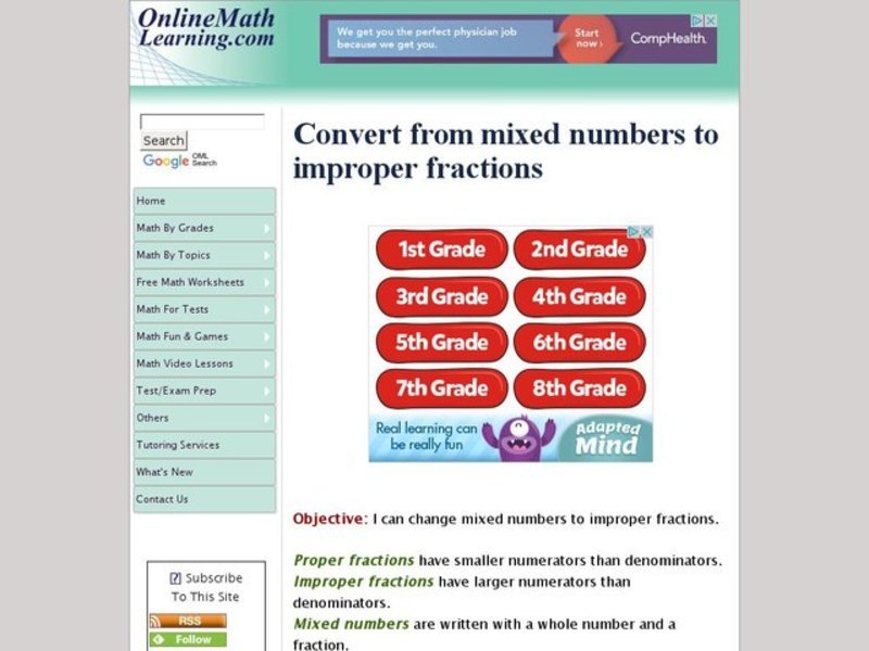 Convert from mixed numbers to improper fractions Interactive