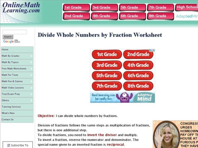 Divide Whole Numbers By Fractions Interactive