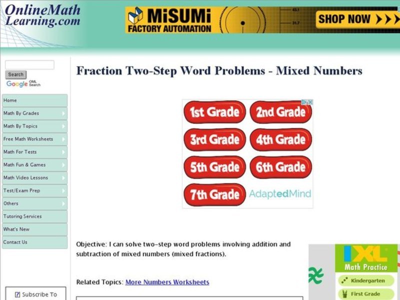 Fractions Two-Step Word Problems-Mixed Numbers Interactive