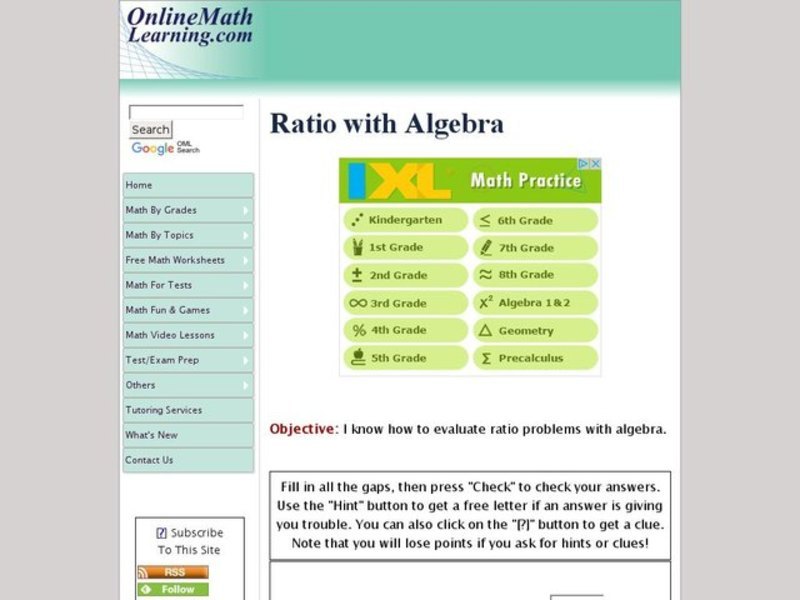 Ratio with Algebra Interactive