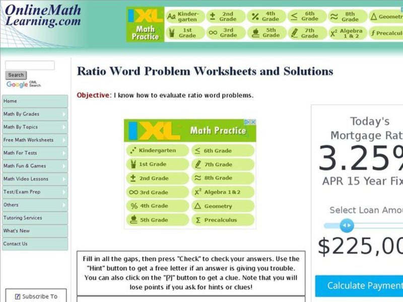 Ratio Problems Worksheet 1 Interactive