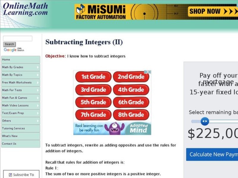 Subtracting Integers (II) Interactive