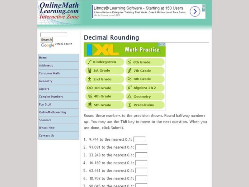 Decimal Rounding to Tenths Interactive