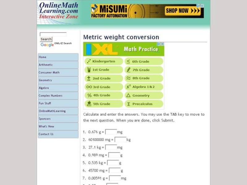 Metric weight conversion Interactive
