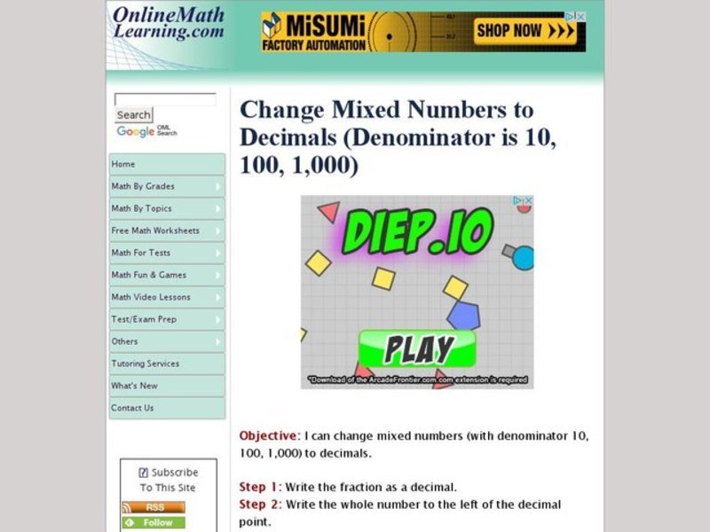 Change Mixed Numbers to Decimals: Denominator is 10, 100, 1000 Interactive