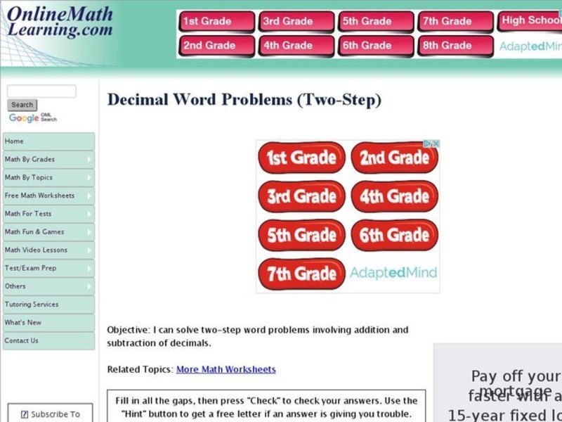 Decimal Word Problems: Two Step Interactive