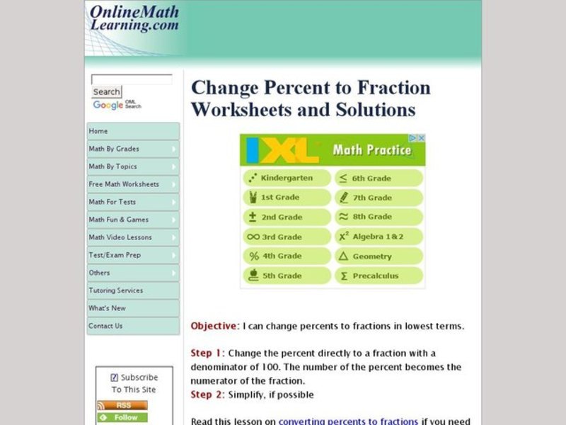 Convert: Percent to Fraction Interactive