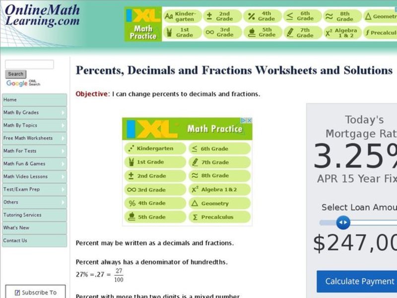Percents, Decimals, and Fractions Interactive