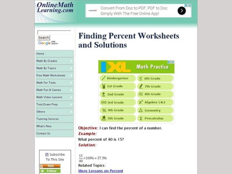 What Percent of a Number is a Number? Interactive