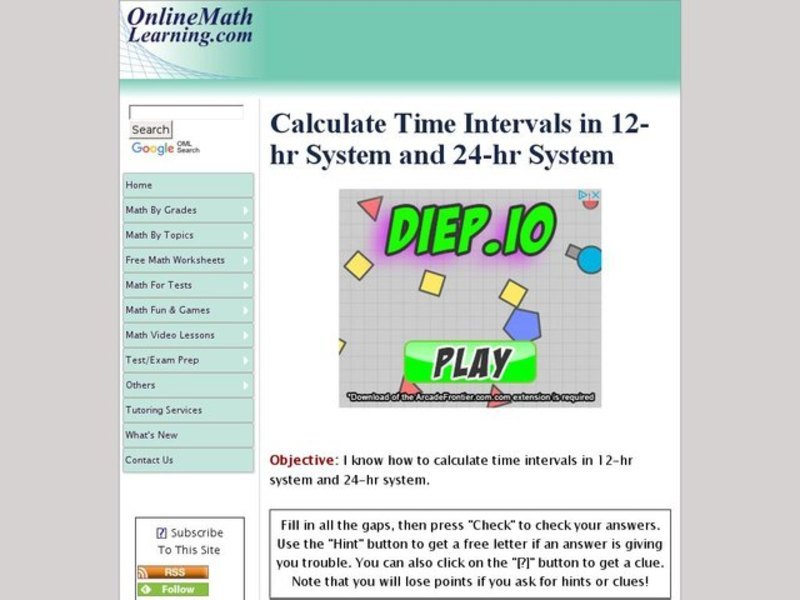 Calculate Time Intervals in 12 and 24 Hour Systems Interactive
