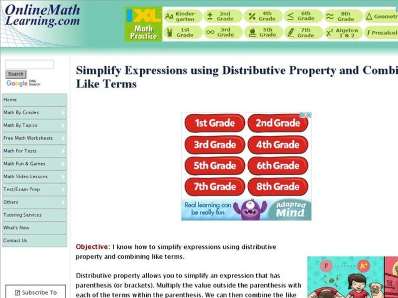 Simplify expressions and Combine Like Terms Interactive