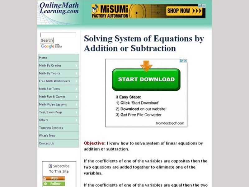 Solving System of Equations by Addition or Subtraction Interactive