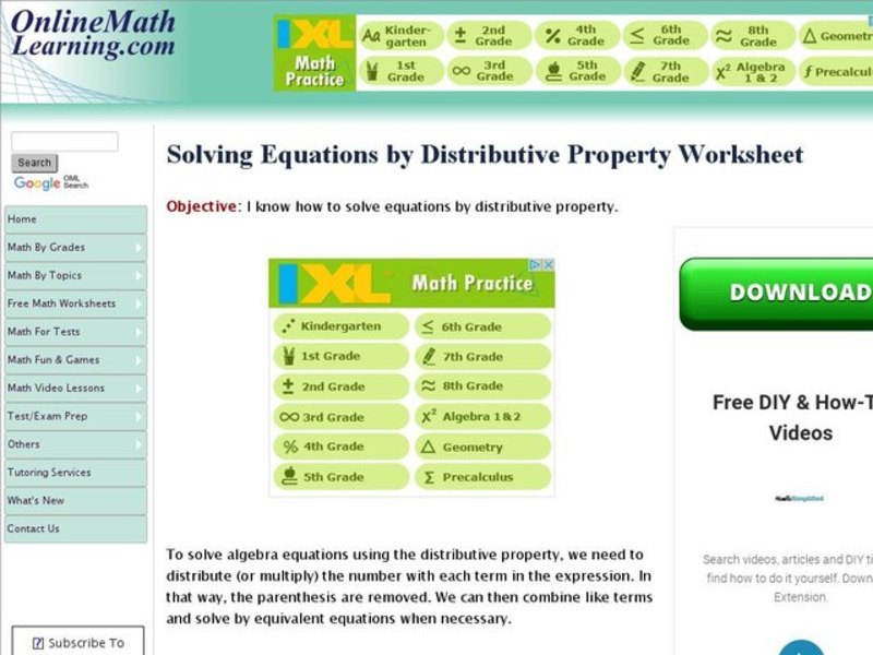 Solving Equations by Distributive Property Interactive