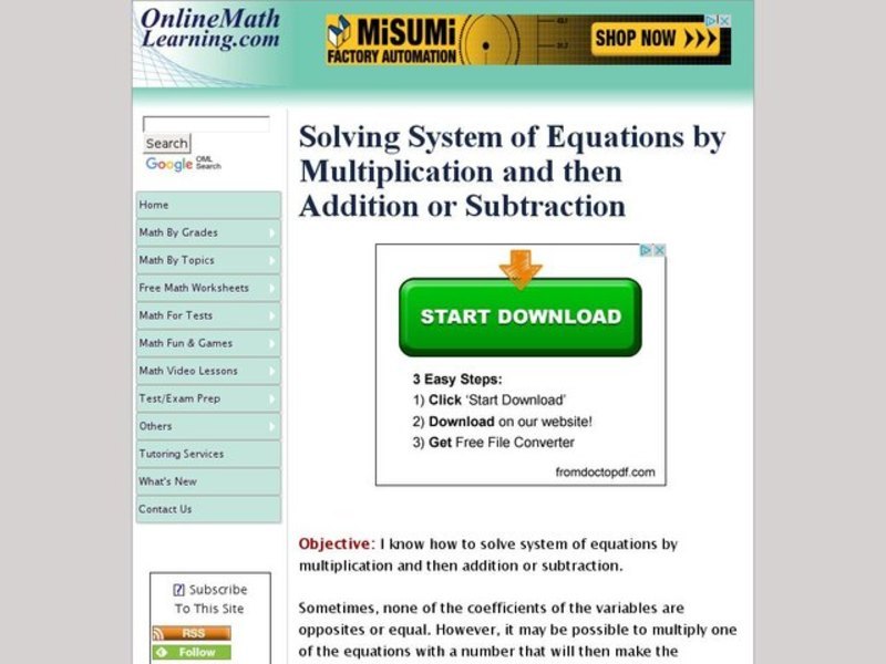 Solving System of Equations by Multiplication and then Addition or Subtraction Interactive