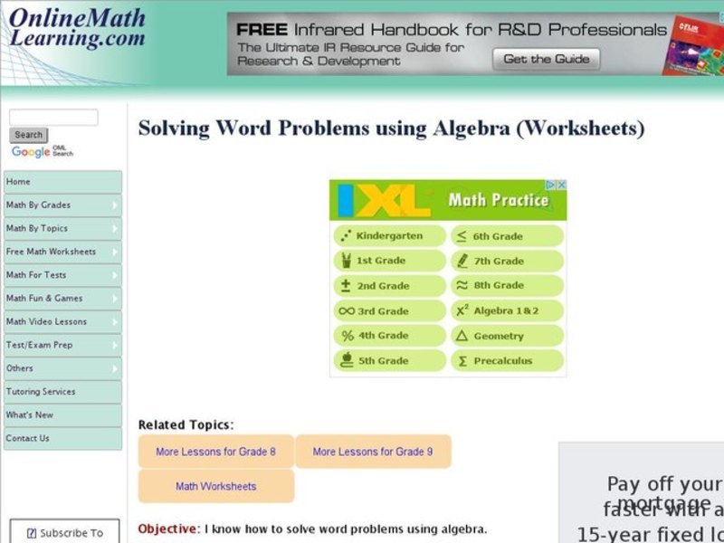 Online Math Learning: Solving Word Problems Using Algebra Interactive