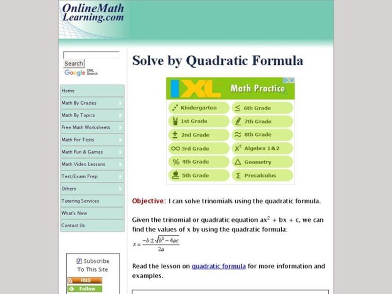 Solve By Quadratic Formula Interactive