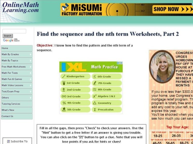 Finding Sequence and "nth" Term Interactive