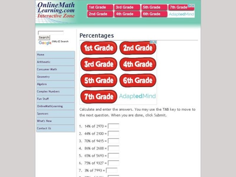 Interactive Zone: Percentages Interactive