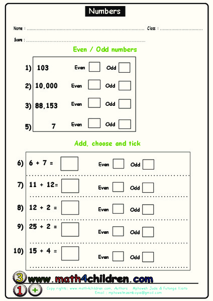 Even or Odd Worksheet